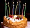A birthday cake burnig with candles