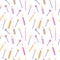 Birthday cake candles and sparklers hand drawn seamless pattern. Presents and gifts festive wrapping paper. Multicolor burning