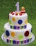 Birthday cake for a child . Bright and colorful with a fantastic character . marzipan art