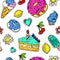 Birthday cake, donut and ice cream sweets seamless pattern