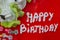 Birthday cake with good wish message written on the top with homemade cream. Surprise party celebration with special letters and