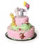 Birthday cake with jungle animals: elephant, giraffe and monkey