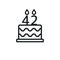Birthday cake line icon with candle number 42 forty-two.