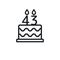 Birthday cake line icon with candle number 43 forty-three.