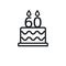 Birthday cake line icon with candle number 60 sixty.