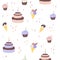 Birthday cake party design. Icecream, sweet seamless pattern
