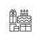 Birthday cake and presents line icon, outline vector sign