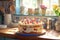 Birthday cake in quaint English countryside cottage kitchen, homemade delight