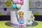 Birthday cake whit little girl and balloons