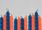 Birthday candles, blue and orange color on white background.