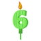 Birthday candles with numbers six and fire. Colored icon for anniversary or party celebration. Holiday candlelight with wax and