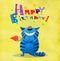 Birthday Card Blue Cat with Flower