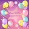 Birthday card with colorful balloons, candy and confetti