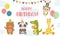 birthday card with cute animals soft color,