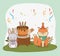 Birthday card with cute animals woodland