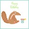 Birthday card with cute anteater and the present