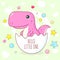 Birthday card with cute dinosaur baby in eggshell