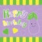 Birthday card with cute eggplant cartoon on yellow and green frame