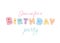 Birthday card. Kawaii bold colorful letters. Cute stickers emoticons.