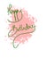 Birthday card, pink and green, handwritten, hand writing