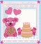 Birthday card, sweet teddy bear holding heart balloons