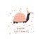 Birthday card template. Cute turtle in festive hat and handwritten Happy Birthday phrase