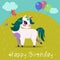 Birthday card with unicorn with balls on the glade vector image