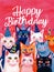 Birthday Card very colourful with Smiling and laughing Cats