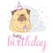 Birthday cards set with cute cartoon dogs. Balloons and party hats. Vector contour image. Little puppies. Funny animals.