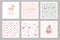 Birthday cards set for teenage girls. Including seamless patterns in pastel pink. Sweet 16, butterflies, cupcake, polka