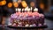 Birthday celebration candlelit cake, sweet treats, joyful party, homemade indulgence generated by AI