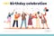 Birthday celebration concept of landing page with group of people congratulating man at party event