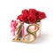 Birthday concept with red roses in gift isolated on white background. eighteenth. 18th.3D render