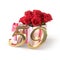 Birthday concept with red roses in gift isolated on white background. fifty-nineth. 59th. 3D render