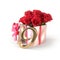 Birthday concept with red roses in gift on white background. nineth. 9th. 3D render