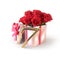 Birthday concept with red roses in gift on white background. seventh. 7th. 3D render