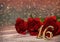 Birthday concept with red roses on wooden desk. sixteenth. 16th. 3D render