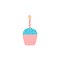 Birthday cupcake with candle flat style, vector illustration