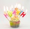 Birthday cupcake with candle letter happy birth day