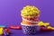 Birthday cupcake in funny polka dot  colorful cups stack