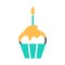 Birthday cupcake logo with burning candle.