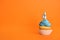 Birthday cupcake  number four candle on orange background, space for text