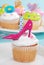 Birthday cupcake pink polka dot high heel shoe