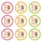 Birthday cupcake topper set with cute girls on colorful circle cartoon