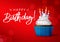 Birthday cupcake vector background banner design. Happy birthday typography in red empty space