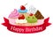 Birthday Cupcakes & Red Ribbon