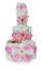 Birthday diapers cake decorated with bow, children`s shoes, cart