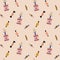 Birthday doodle cream cakes and sweets flat vector seamless pattern in scandinavian style