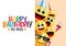 Birthday emoji smiley vector background template. Happy birthday to you greeting text in white empty space for messages.