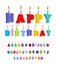 Birthday font. letters and candles. Celebratory alphabet. holiday ABC for postcards
